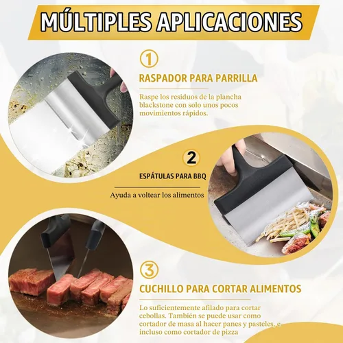 Vista 2 de Rascador de parrilla resistente de acero inoxidable con mango de 5 pulgadas, herramienta de raspador de alimentos resistente para cocina para Negro