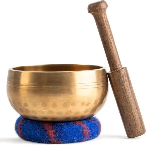 Vista 10 de Juego de regalo de cuenco cantante tibetano hecho a mano – Cuenco de sonido de 3.5 pulgadas para meditación, curación de sonido y yoga – Regalo