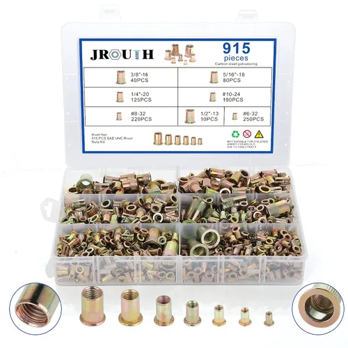 Vista 24 de Tuerca de remache de 1/4”-20 UNC, 80 piezas de acero inoxidable 304 de cabeza plana Rivnut, inserto roscado Nutsert