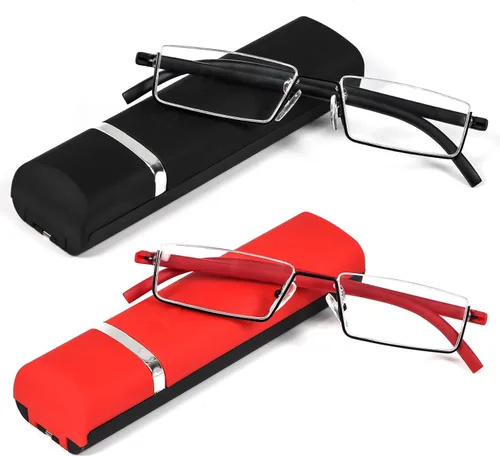 Vista 7 de REAVEE Elegantes lentes de lectura de medio marco para mujeres y damas, media lente, ligeros, rectangulares, de metal, portátiles, con estuches