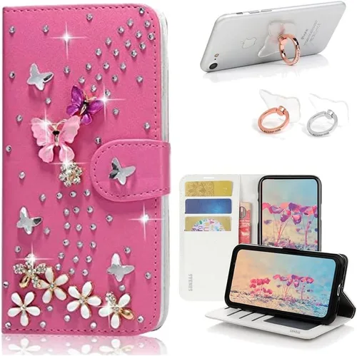 Vista 8 de Bling - Funda tipo cartera compatible con iPod Touch 5/iPod Touch 6, elegante, 3D hecha a mano, S-Link, funda de piel con diseño de mariposas