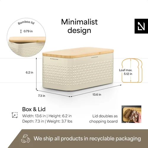 Vista 4 de LARS NYSØM Panera I Caja de pan de metal para una frescura duradera con almohadillas antideslizantes I Papelera para productos horneados con tapa