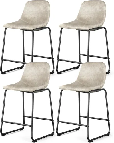 Vista 28 de Rfiver Taburetes de bar de cuero sintético PU Set de 2, Taburetes de pub industriales con respaldo y reposapiés, Sillas de bar modernas sin brazos