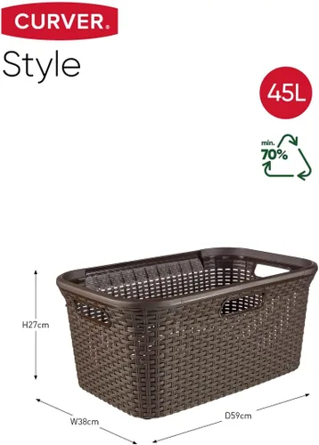 Vista 2 de Curver Style - Cesta de plástico para ropa de 45 litros, color marrón oscuro