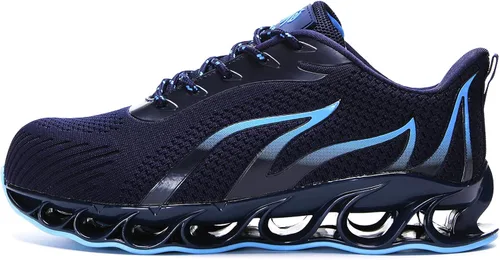 Vista 4 de DREAM HORSE Zapatos de trabajo indestructibles con punta de acero para hombres, zapatos de seguridad de malla ligera, zapatos de construcción