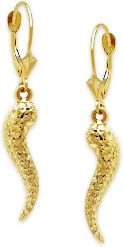 Vista 8 de Pendientes de cuerno italiano de oro de 10 quilates - Pendientes colgantes - Pendiente Cornicello