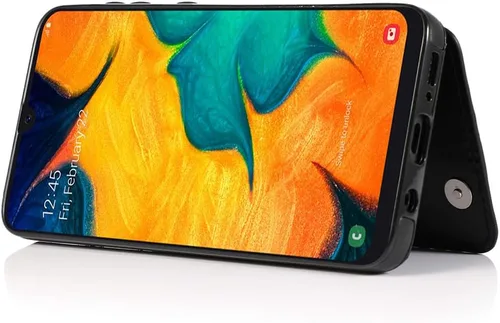 Vista 6 de Funda de teléfono para Samsung Galaxy A20 A30 con protector de pantalla de vidrio templado, tarjetero con soporte para tarjetero, soporte para Negro