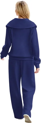 Vista 4 de XIEERDUO Conjuntos de descanso para mujer 2023 sudadera de gran tamaño con media cremallera y pantalón deportivo de pierna ancha de 2 piezas