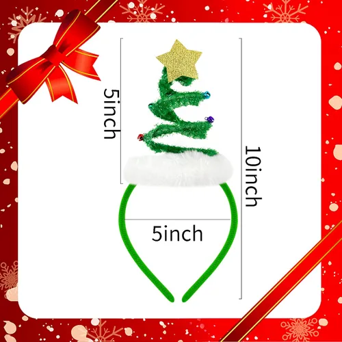 Vista 3 de Bnikion Mini diadema elástica para árbol de Navidad con estrella Papá Noel campana primavera espiral rojo verde