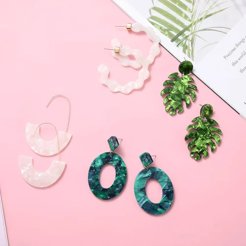 Vista 3 de LANTAI 16 Pairs Trendy Acrylic Earrings Rattan Earrings for Women Girls-Summer Beach Straw Earrings Resin Dangle Drop Fashion Earrings Geometric