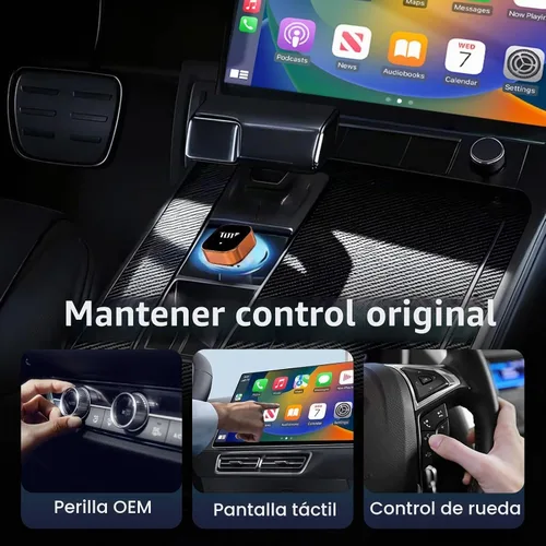 Vista 6 de Adaptador inalámbrico CarPlay para Apple iPhone y Android Auto, adaptador Mini CarPlay 2 en 1 Convertir con cable a dongle inalámbrico, Plug & Play