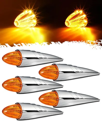 Vista 8 de Partsam 5 pcs Luces Marcadoras de Cabina Torpedo Ámbar, Luces de Techo Cromadas, Luces LED de Gálibo Superior con Doble Luminancia Compatibles