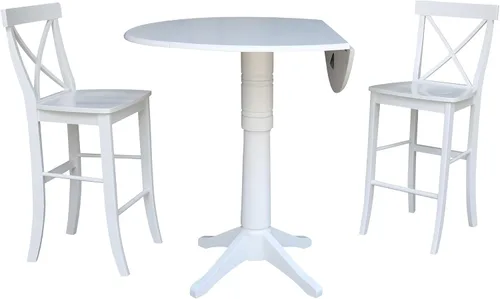 Vista 2 de International Concepts - Taburetes redondos con pedestal de 42 pulgadas, 2 alturas de bar, color blanco