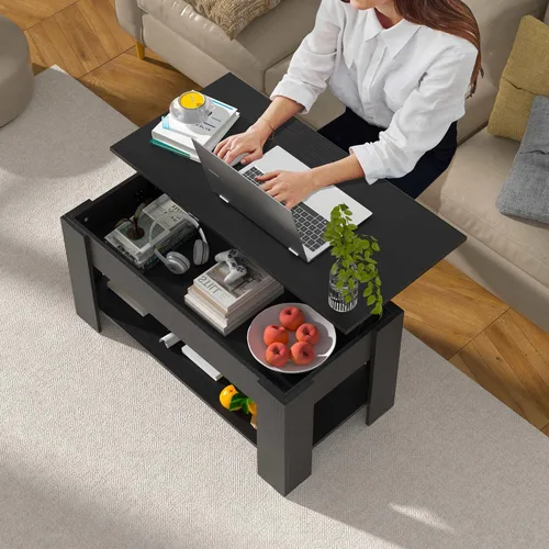 Vista 3 de Mesa auxiliar de madera rústica con almacenamiento, mesa consola y escritorio oculto para sala de estar Negro