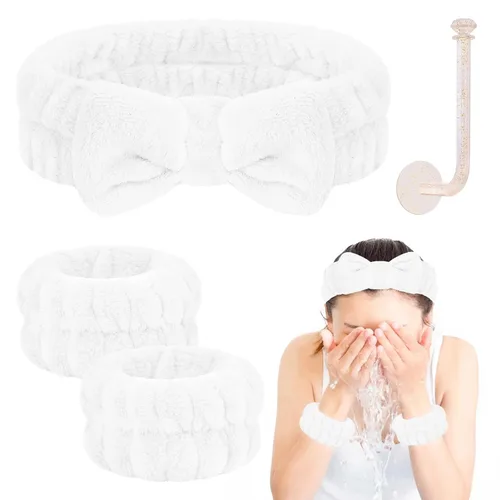 Vista 25 de CERETIA Juego de lavado facial – diadema, pulseras con soporte, toallas de muñeca de spa absorbentes de microfibra