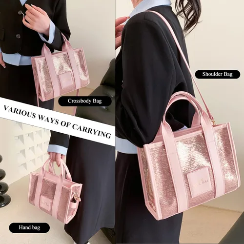 Vista 2 de JQAliMOVV The Tote Bag para mujer, bolso de mano de cuero brillante, bolso cruzado de moda con asa superior para viajes de trabajo