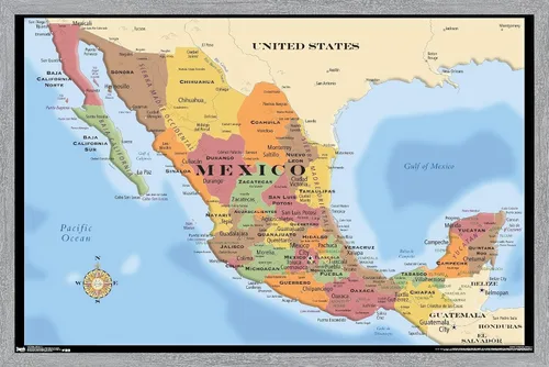 Vista 8 de Trends International Map - Póster de pared de México, 14.725" x 22.375", versión con marco de madera de granero