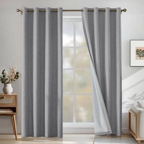 Vista 84 de Cortinas 100% opacas para dormitorio, cortinas opacas de 63 pulgadas de largo, cortinas opacas de lino para sala de estar, cortinas con ojales