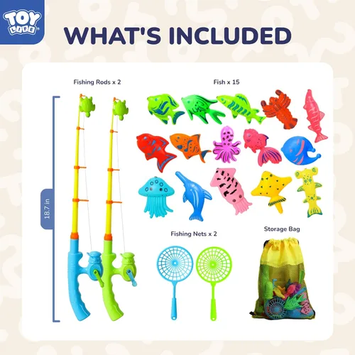 Vista 3 de TOY Life Juego de pesca magnético para 2 jugadores para niños de 3 a 5 años, juego de caña de pescar para niños pequeños con juguetes de peces