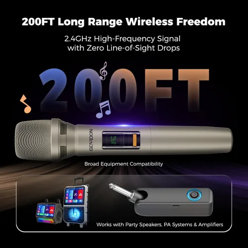 Vista 3 de Micrófono inalámbrico dual 2.4G, micrófono recargable con bolsa