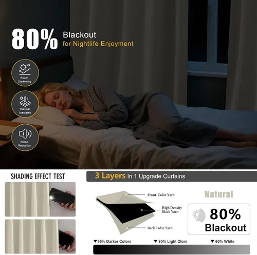 Vista 3 de Simplebrand Cortinas naturales extra largas para oscurecer la habitación del patio, 120 pulgadas de largo, 2 paneles para sala de estar, privacidad