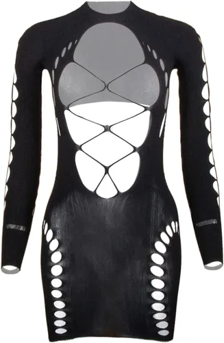 Vista 3 de Camisón transparente para mujer, lencería de malla con huecos