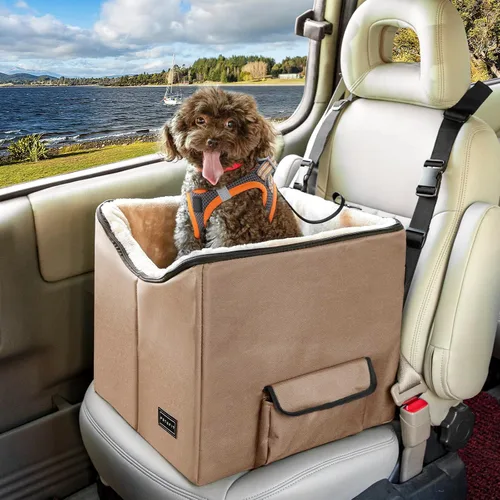 Vista 17 de Petsfit Asiento de automóvil para perros pequeños, asiento elevador de automóvil de viaje para mascotas con cinturón de seguridad, cojín lavable
