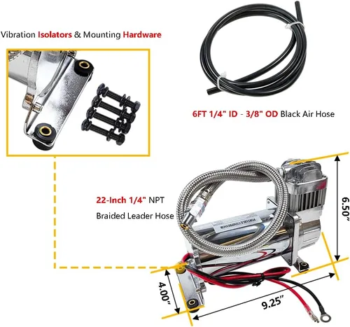 Vista 11 de Sistema de aire a bordo de servicio medio/kit compresor 150 PSI 12V con tanque de bocina de tren/aire de 2,5 galones (9,5 litros)