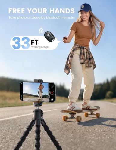 Vista 3 de Lamicall Trípode para iPhone - Trípode para teléfono [ultraestable] con control remoto inalámbrico, mini soporte flexible para teléfono