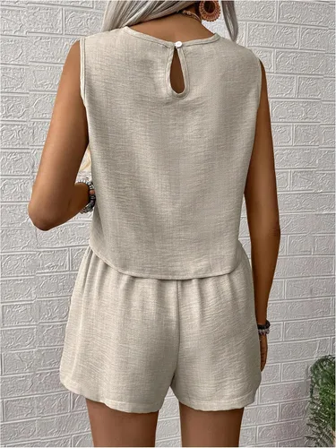 Vista 3 de SweatyRocks Conjunto de 2 piezas para mujer, camiseta sin mangas y pantalones cortos a juego