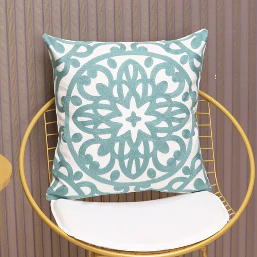 Vista 4 de Juego de 2 fundas de almohada decorativas bordadas, estilo bohemio, lona de algodón, para patio, sofá, sala de estar, 18 x 18 pulgadas