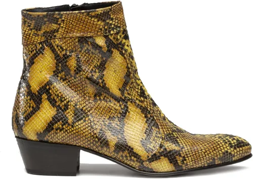 Vista 7 de Club Cubano EMMANUEL Botas de tacón cubano de piel con estampado de serpiente color amarillo