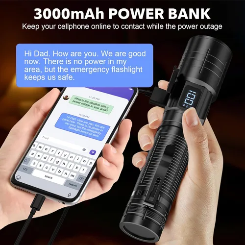 Vista 3 de Linternas AdamStar de alto lúmenes recargables, súper brillantes, linterna LED táctica con haz regulable y zoom, pequeñas y potentes