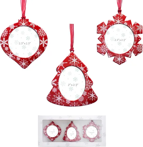 Vista 9 de GUOER Juego de 3 piezas de adornos de marcos de fotos de copo de nieve para árbol de Navidad, regalo conmemorativo navideño, decoración del hogar