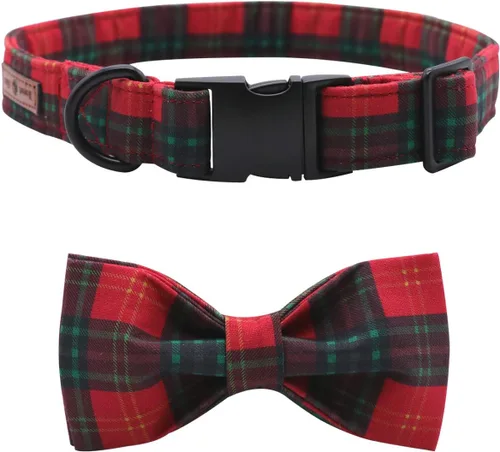 Vista 3 de Lionet Paws Collar navideño para perro y gato con corbatín, suave y cómodo, collar ajustable