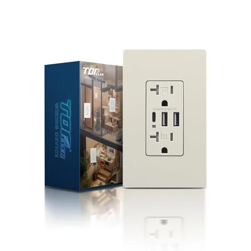 Vista 20 de TOPELER Toma de pared USB C negra, toma eléctrica de carga rápida de 30W 6.0Amp con 3 puertos USB (1*Tipo C y 2*Tipo A), receptáculo resistente a