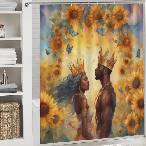 Vista 6 de Juego de alfombras de baño Afro Black King Queen Romantic Love de 3 piezas con diseño de mariposa antideslizantes para suelo de baño, suaves