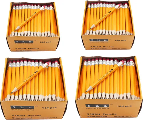 Vista 5 de SKKSTATIONERY Lápices de media longitud con tapas de borrador, lápices de golf, 4 pulgadas, aula, banco - #2 HB, hexagonal, preafilado, regreso a