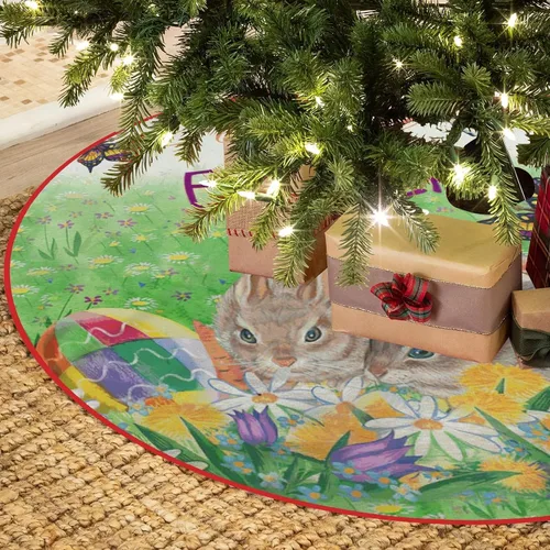 Vista 14 de Falda de árbol de Pascua, huevos de conejo de Pascua, falda de árbol de Navidad, tapete para fiestas de vacaciones, decoración de interiores