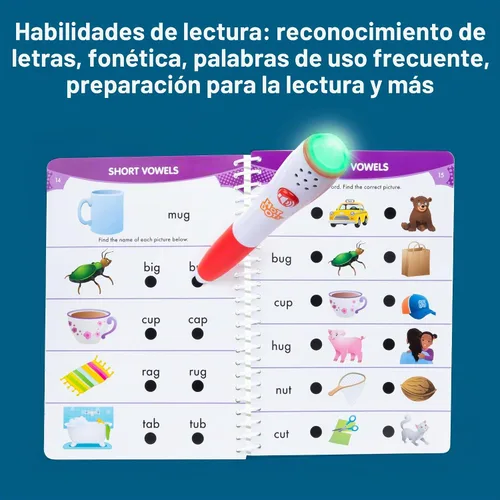 Vista 4 de Educational Insights - juguete para aprender a leer Hot Dots Jr. Let's Master Kindergarten con pluma con forma de "Ace" el perro parlante.