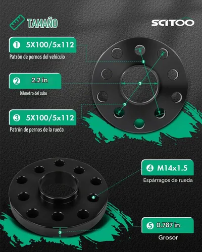 Vista 2 de SCITOO Espaciadores de rueda 5X100/5x112 a 5X100/5x112 0.787 in M14x1.5 Compatible con Volkswagen Beetle 2004-2019 Compatible con Volkswagen