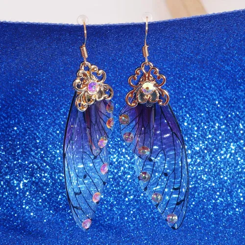 Vista 6 de CH - Pendientes de ala de mariposa hechos a mano con diamantes de imitación, joyería romántica