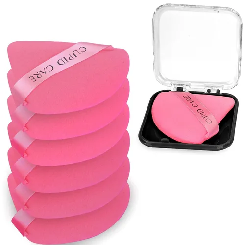 Vista 8 de 6 Piezas Borlas de Polvo Triangulares con 2 Estuches de Viaje, Borlas de Polvo Fijador para Polvo Facial y Base de Maquillaje, Borla de Maquillaje