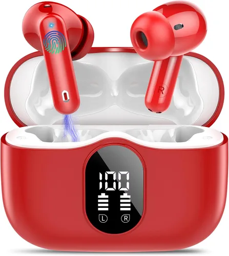 Vista 14 de Auriculares inalámbricos, Auriculares Bluetooth 5.4 con graves estéreo, Auriculares intrauriculares con micrófono de cancelación de ruido y pantalla