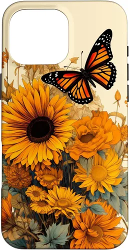 Vista 19 de Vintage Sunflower and Monarch Butterfly Case for iPhone 17