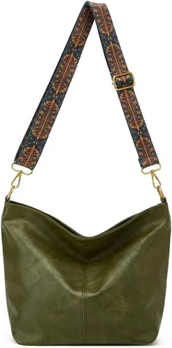 Vista 4 de Bolso Hobo para mujer, bolso cruzado grande de diseñador para mujer, bolso de hombro de piel sintética con correa ancha para el hombro