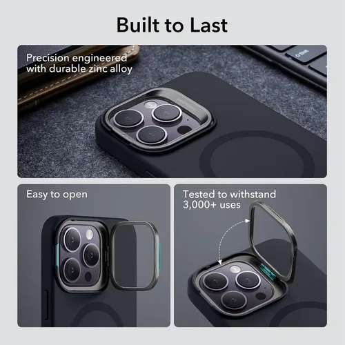 Vista 5 de ESR Funda para iPhone 14 Pro Max, Compatible con Funda de Silicona MagSafe con Soporte, Protección de Grado Militar, Soporte Integrado para Guardar