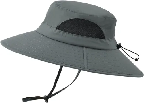 Vista 12 de Surblue Sombrero de sol para mujeres/hombres, sombrero de pesca con protección UV UPF 50+ sombrero de pescador de ala ancha Gris claro