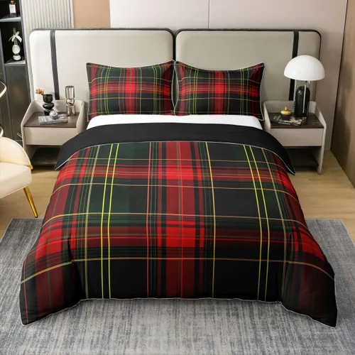 Vista 10 de Erosebridal Juego de ropa de cama de 100 % algodón a cuadros para niños y niñas, funda de edredón a cuadros, funda de edredón moderna geométrica