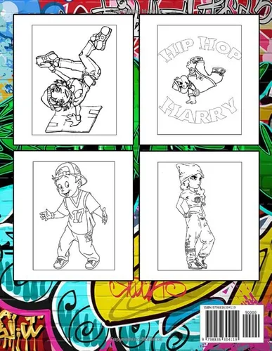 Vista 2 de Hip Hop Coloring Book For Kids American Street Dance Illustrations Gifts To Relax And Stress Relief For Kids, Boys With Impressive Illustrations In